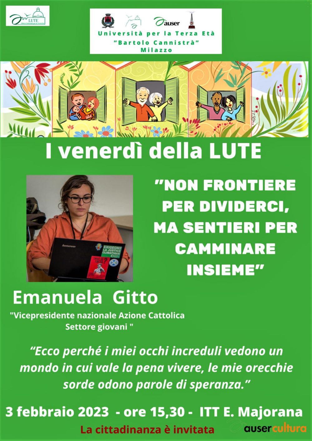 EMANUELA GITTO: "Non frontiere per dividerci, ma sentieri per camminare insieme"